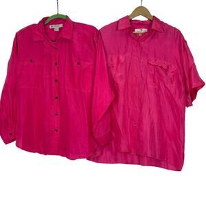 Bundle of Vintage Hot Pink 100% Silk Button Down Lightweight Collared Shirts | L